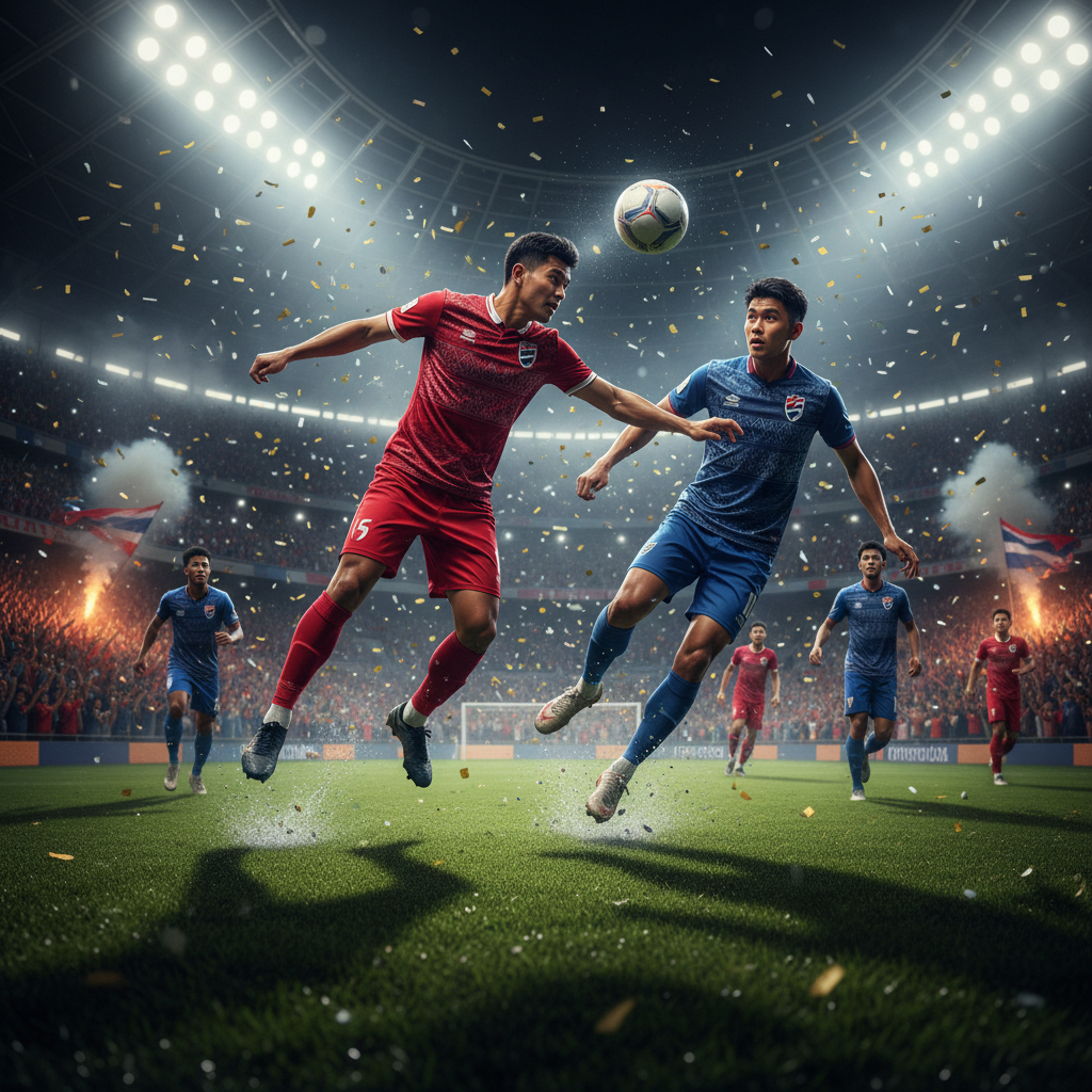 Thai football players in a dramatic match